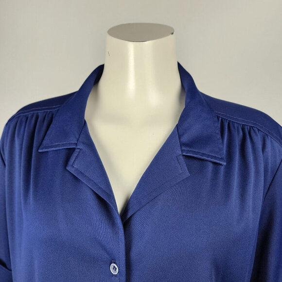 Vintage Marjorie Hamilton Blue Button Up Blouse Size L - Picture 2 of 8